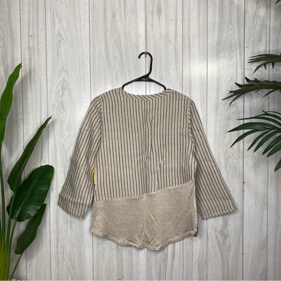 Khangura Linen Colorblock Patchwork Linen Top Lagenlook size XS Extra Small - Picture 2 of 10